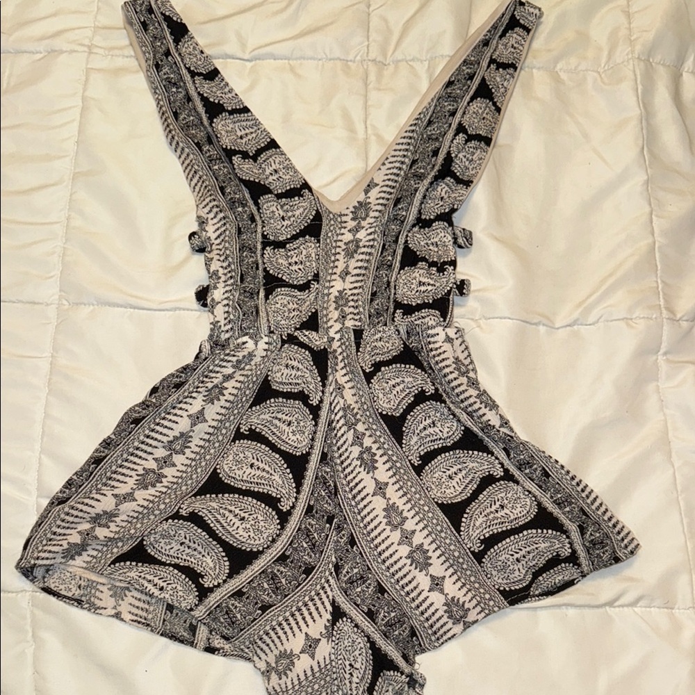 Black and White Paisley Print Romper